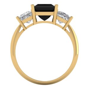 Clara Pucci 2.97ct Princess Cut 3 Stone Solitaire with Accent Natural Black Onyx designer Modern Statement Ring 14k Yellow Gold Size 7