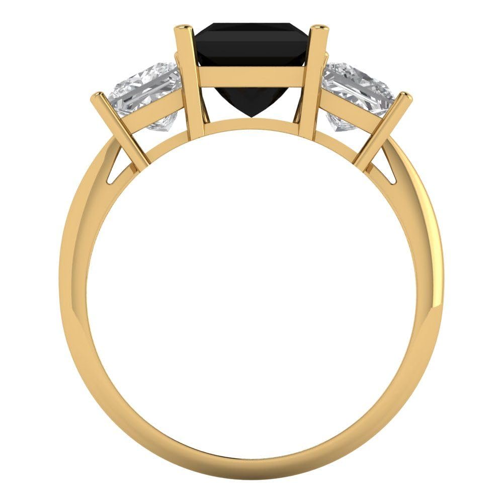 Clara Pucci 2.97ct Princess Cut 3 Stone Solitaire with Accent Natural Black Onyx designer Modern Statement Ring 14k Yellow Gold Size 7