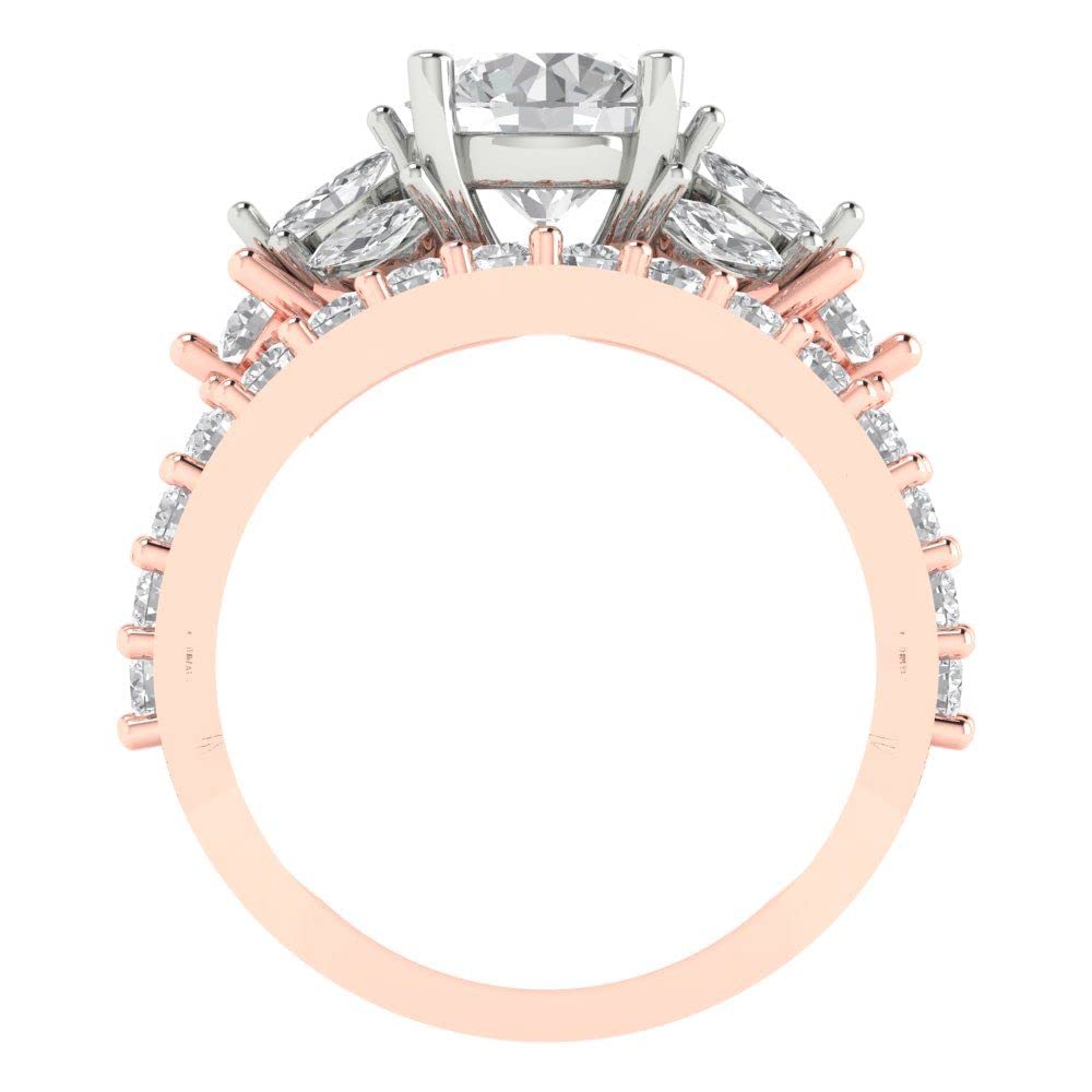 Clara Pucci 3.06 Carat Round Cut Clear Simulated Diamond 14k Rose White Gold Solitaire W/Accents Wedding Engagement Bridal Ring Set Size 3.5