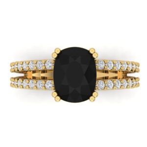 3.44ct cushion cut solitaire w/accent black onyx designer wedding bridal art deco anniversary ring 14k yellow gold 9