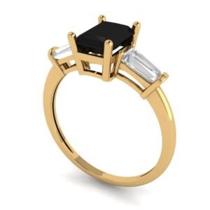 1.94ct Emerald Baguette cut 3 stone Solitaire Black Onyx Designer Wedding Bridal art deco Anniversary Ring 14k Yellow Gold 8