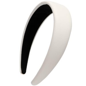 loneedy 1.7 inch leather hard headband wide headband padded headband hairband for women (white)