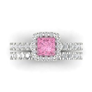 clara pucci 1.6ct princess cut halo solitaire pink simulated diamond engagement promise bridal ring band set 14k white gold 9.5