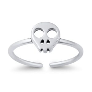 blue apple co. sterling silver skull toe ring adjustable band 925 sterling silver