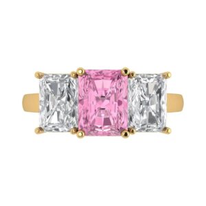 Clara Pucci 3.94ct Emerald Cut 3 Stone Solitaire Pink Simulated Diamond Designer Wedding Anniversary Bridal Ring 14k yellow Gold 6.25