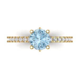 Clara Pucci 1.48ct Round Cut cathedral Solitaire Sky Blue Topaz Designer Wedding Bridal art deco Anniversary Ring 14k Yellow Gold 11