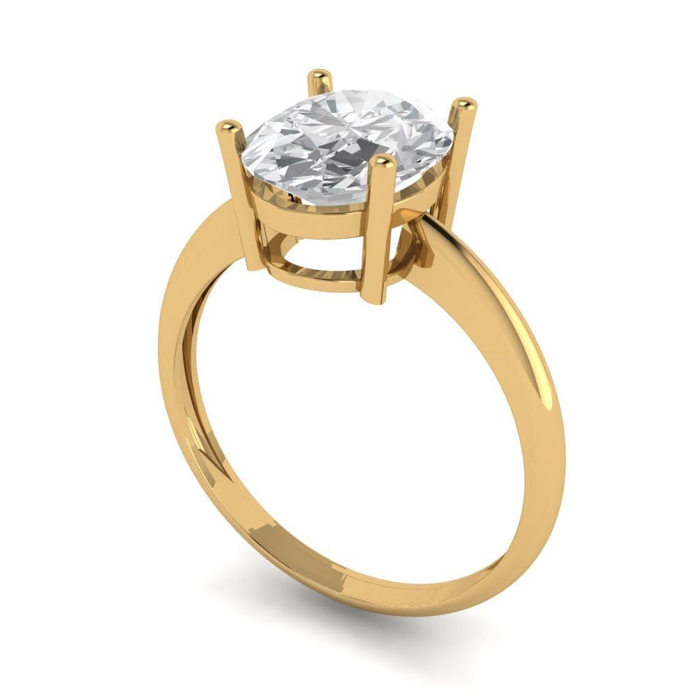 Clara Pucci Yellow 14k Solid Gold Solitaire anniversary Engagement Promise Bridal Ring - 2.5 Carat Oval Cut Clear Simulated Diamond Size - 7