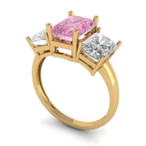 Clara Pucci 3.94ct Emerald Cut 3 Stone Solitaire Pink Simulated Diamond Designer Wedding Anniversary Bridal Ring 14k yellow Gold 6.25