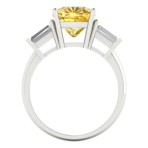 Clara Pucci 3.50ct Cushion cut 3 stone Solitaire Yellow Simulated Diamond Designer Anniversary Bridal Engagement Ring 14k White Gold 7.25