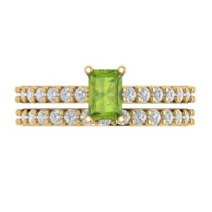 clara pucci 1.35 carat emerald cut solitaire natural vivid peridot engagement wedding anniversary bridal ring band set 14k yellow gold 11