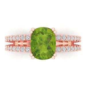 Clara Pucci 3.44ct Cushion Cut Solitaire Natural Vivid Green Peridot Proposal Designer Wedding Anniversary Bridal ring 14k Rose Gold 6.25