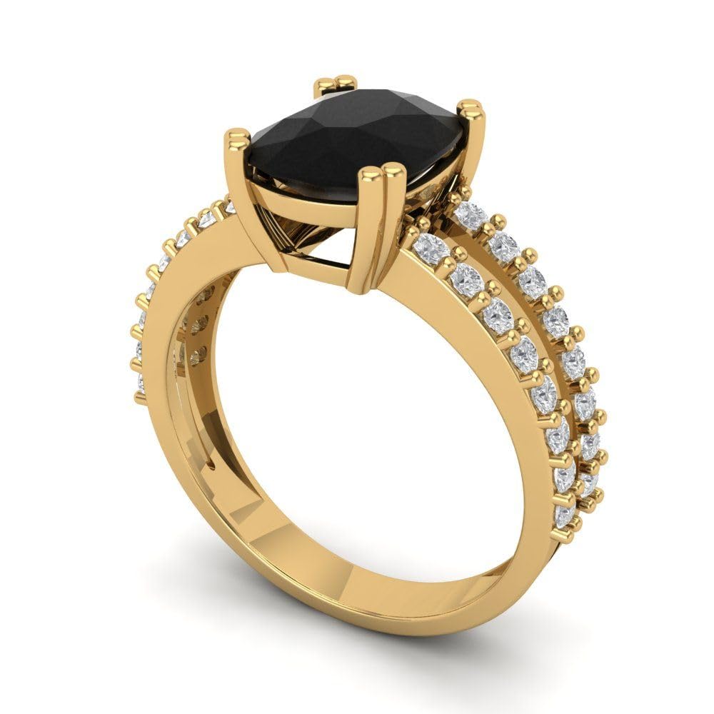 Clara Pucci 3.44 Carat Cushion Cut Solitaire Natural Black Onyx Bridal Wedding W/accent art deco Anniversary Ring 14k Yellow Gold 6.5