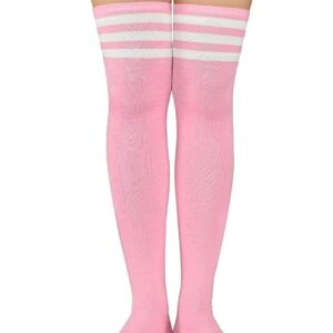 Century Star Women's Casual Athlete Striped Over Knee Socks Thin Thigh High Tights Stockings 1 Pair Pink White One Size