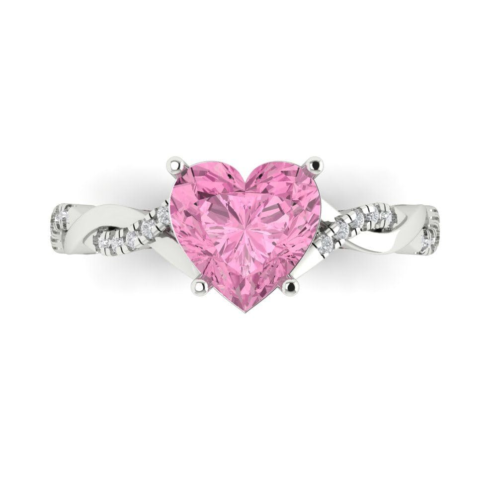 Clara Pucci 2.16ct Heart Cut Criss Cross Twisted Solitaire Halo Pink Diamond VVS1 Designer Modern Statement Ring 14k White Gold