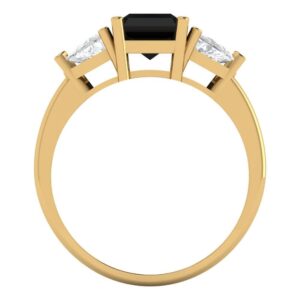 Clara Pucci 2.97ct Emerald Trillion cut 3 stone Solitaire Natural Black Onyx designer Modern Statement Ring 14k Yellow Gold Size 8.5