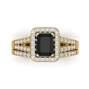 1.54 carat emerald cut halo solitaire natural black onyx wedding anniversary bridal ring band set 14k yellow gold 4.5