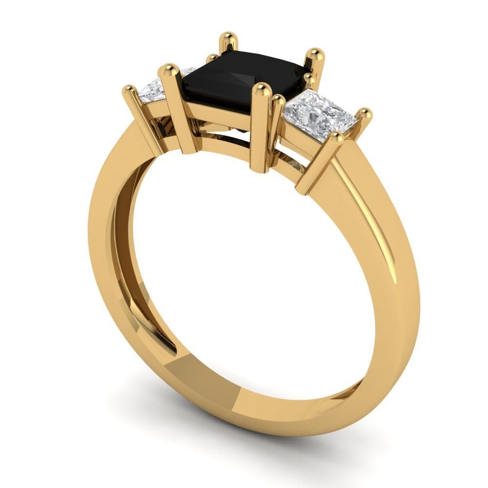 Clara Pucci - 0.89 Carat Princess cut 3 stone Solitaire W/accent Black Onyx Wedding Bridal art deco Anniversary Ring 14k Yellow Gold Size 7