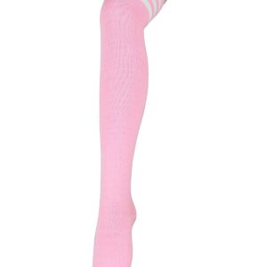 Century Star Women's Casual Athlete Striped Over Knee Socks Thin Thigh High Tights Stockings 1 Pair Pink White One Size