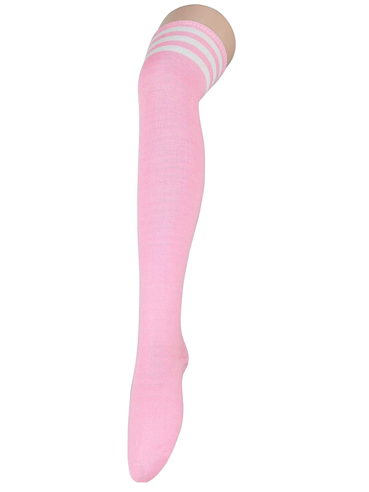 Century Star Women's Casual Athlete Striped Over Knee Socks Thin Thigh High Tights Stockings 1 Pair Pink White One Size