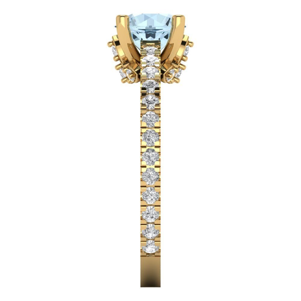 Clara Pucci 1.48ct Round Cut cathedral Solitaire Sky Blue Topaz Designer Wedding Bridal art deco Anniversary Ring 14k Yellow Gold 11