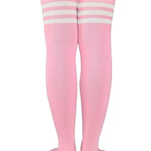 Century Star Women's Casual Athlete Striped Over Knee Socks Thin Thigh High Tights Stockings 1 Pair Pink White One Size