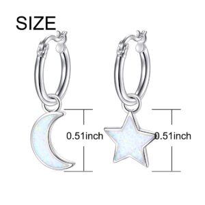 Star and Moon Friendship Earrings Created Opal Hoop Drop Dangle Earrings 925 Sterling Silver Star Moon Fans Best Valentines Day Birthday Gifts