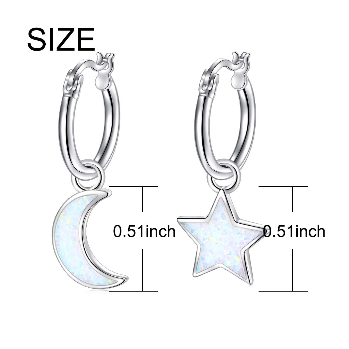 Star and Moon Friendship Earrings Created Opal Hoop Drop Dangle Earrings 925 Sterling Silver Star Moon Fans Best Valentines Day Birthday Gifts