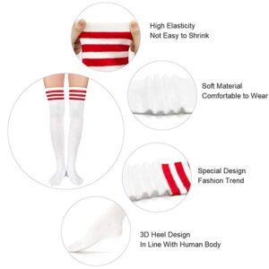 Century Star Women's Casual Athlete Striped Over Knee Socks Thin Thigh High Tights Stockings 1 Pair Pink White One Size