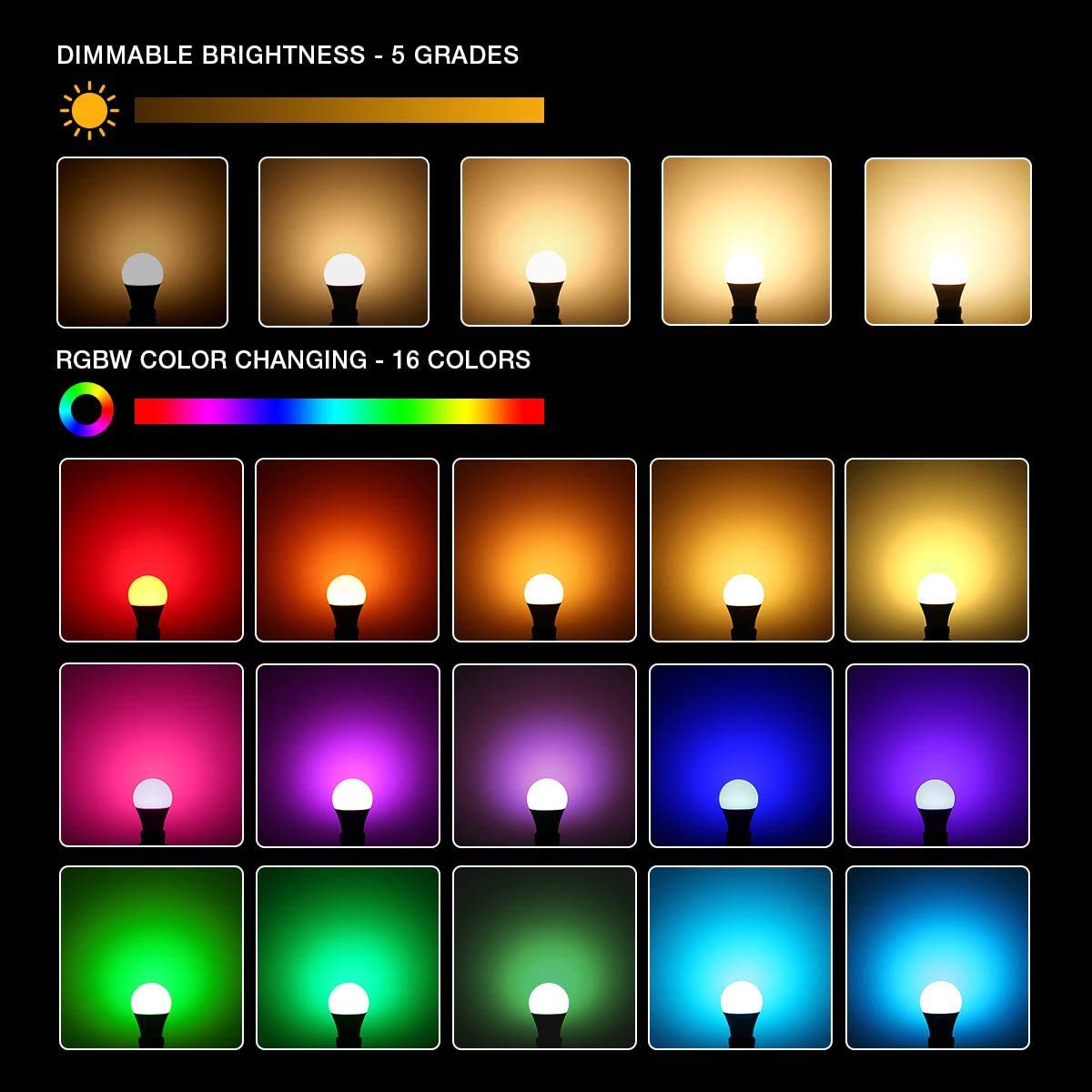 Gabba Goods Rainbow Color Changing Light Bulb 5W, 450 Brightness Lumens, 16 Color Modes, Fits Standard E26/E27 Base