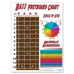 Laminated 4 String Bass Fretboard Notes Chart Nashville Number System & Circle of 5ths Easy Instructional Poster for Beginner for Notebook - A New Song Music 8.5 x 11