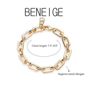 BENEIGE Gold Bracelets for Women 14k Gold Paperclip Bracelet Cuban Chunky Link Chain Bracelet Adjustable Bracelets for Men Dainty Handmade Link Bracelet Jewelry for Women