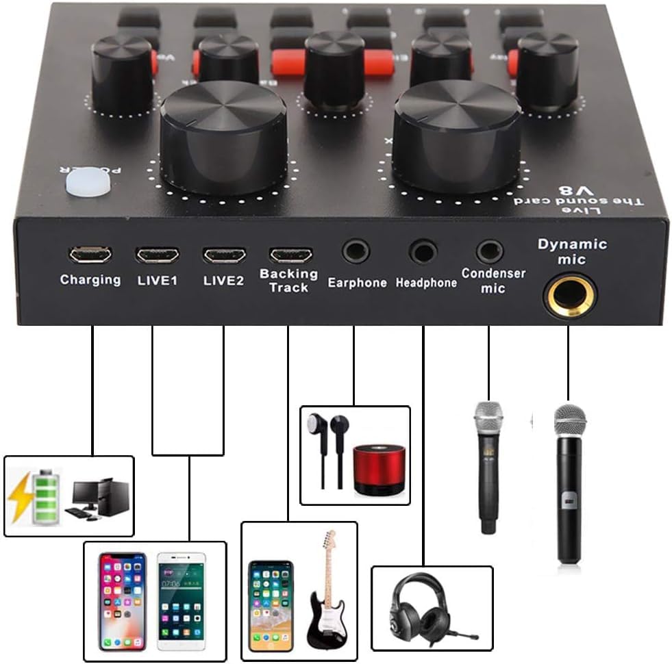 ALPOWL Podcast Equipment Bundle, Audio Interface with All in One Live Sound Card and BM-800 Condenser Microphone, Perfect for Recording, Broadcasting, Live Streaming, YouTube, TikTok (BM800-V8G)