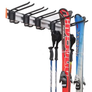 Homeon Wheels Aluminum Ski Storage Rack Holds 6 Pairs of Skis Ski Rack for Garage Wall Padded Hooks Ski Rack Wall Max 300 lbs.