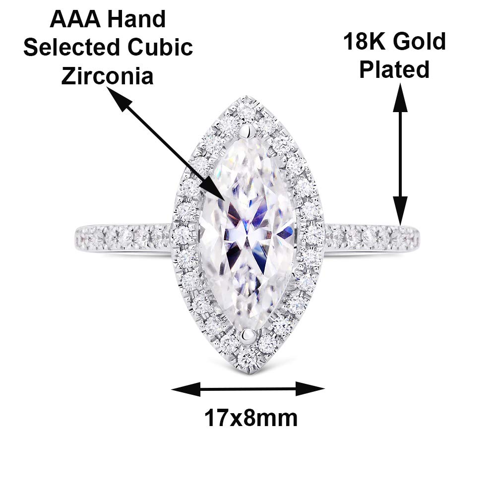 Savlano 18K Gold Plated Marquise & Round Cut Cubic Zirconia Wedding Engagement Women Statement Ring (6)