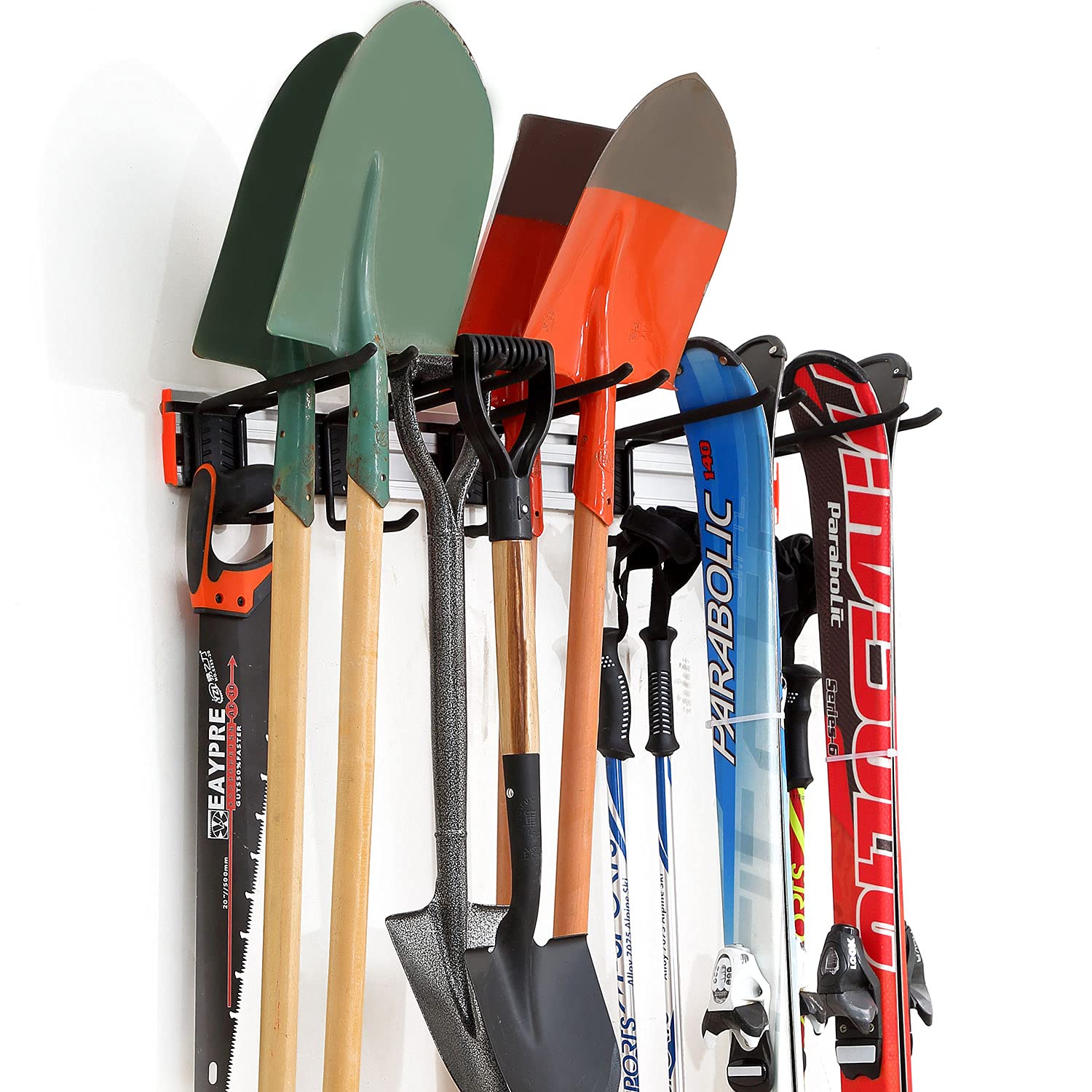 Homeon Wheels Aluminum Ski Storage Rack Holds 6 Pairs of Skis Ski Rack for Garage Wall Padded Hooks Ski Rack Wall Max 300 lbs.