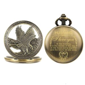 oyeaho pocket watches, pocket watch to husband king, personalized pocket watches for men with chain, gifts for love (a1.bronze eagle - to my husband)