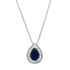 dazzlingrock collection 7x5 mm pear lab created blue sapphire & round white sapphire women teardrop pendant with 18 inch silver chain in sterling silver