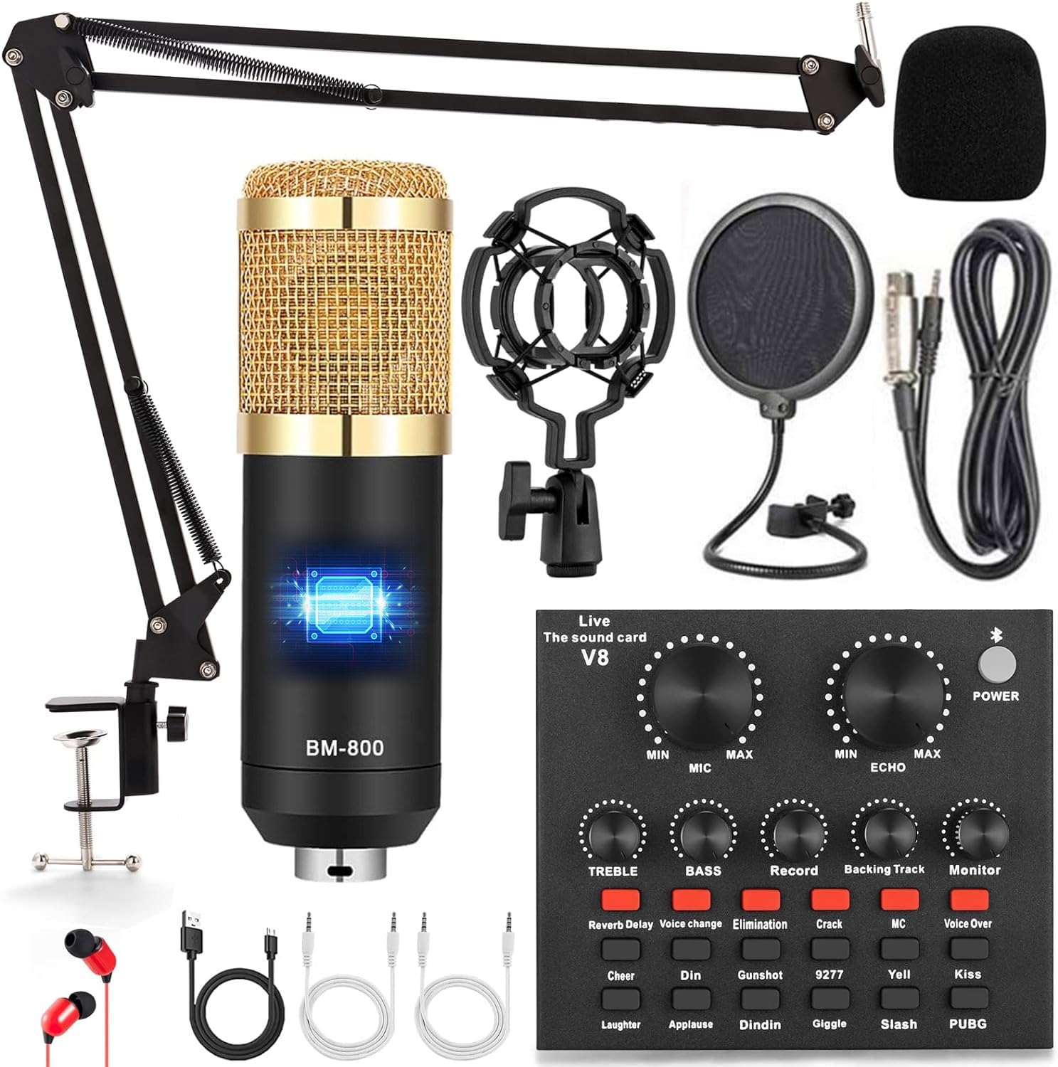 ALPOWL Podcast Equipment Bundle, Audio Interface with All in One Live Sound Card and BM-800 Condenser Microphone, Perfect for Recording, Broadcasting, Live Streaming, YouTube, TikTok (BM800-V8G)