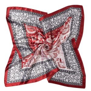 YOUR SMILE Silk Like Scarf Women's Fashion Pattern Large Square Satin Headscarf (Burgundy Bandanna)