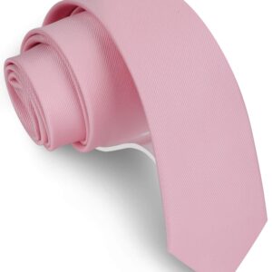 GUSLESON Wedding Slim Tie for Men Solid Light Pink Ties Skinny Necktie (0973-26)