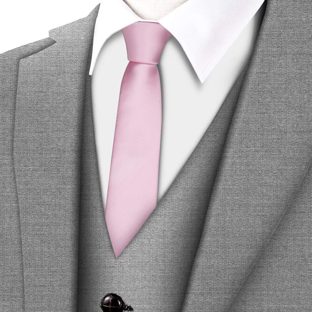 GUSLESON Wedding Slim Tie for Men Solid Light Pink Ties Skinny Necktie (0973-26)