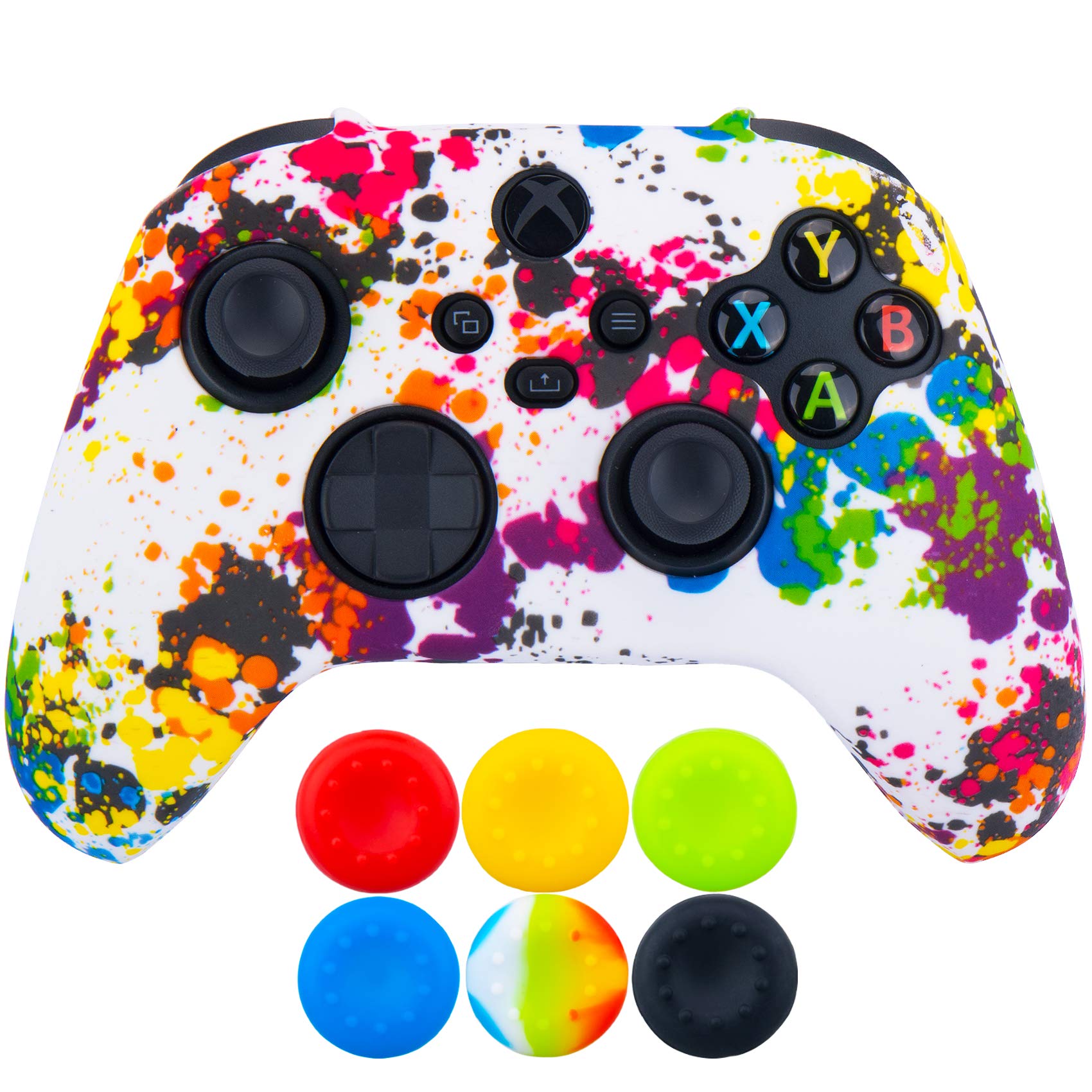 9CDeer 1 Piece of Silicone Transfer Print Protective Thick Cover Skin + 6 Thumb Grips for Xbox Series X/S Controller Graffiti