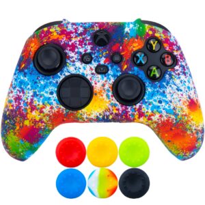 9cdeer 1 piece of silicone transfer print protective thick cover skin + 6 thumb grips for xbox series x/s controller paints