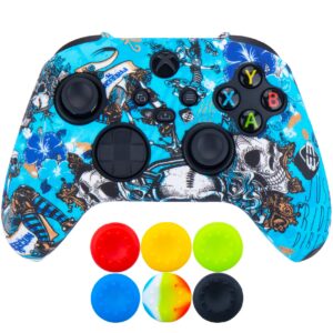 9cdeer 1 piece of silicone transfer print protective thick cover skin + 6 thumb grips for xbox series x/s controller sorceress