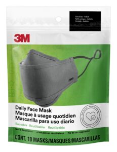 3m daily face mask, reusable, washable, adjustable ear loops, lightweight cotton fabric, 12 pack, gray