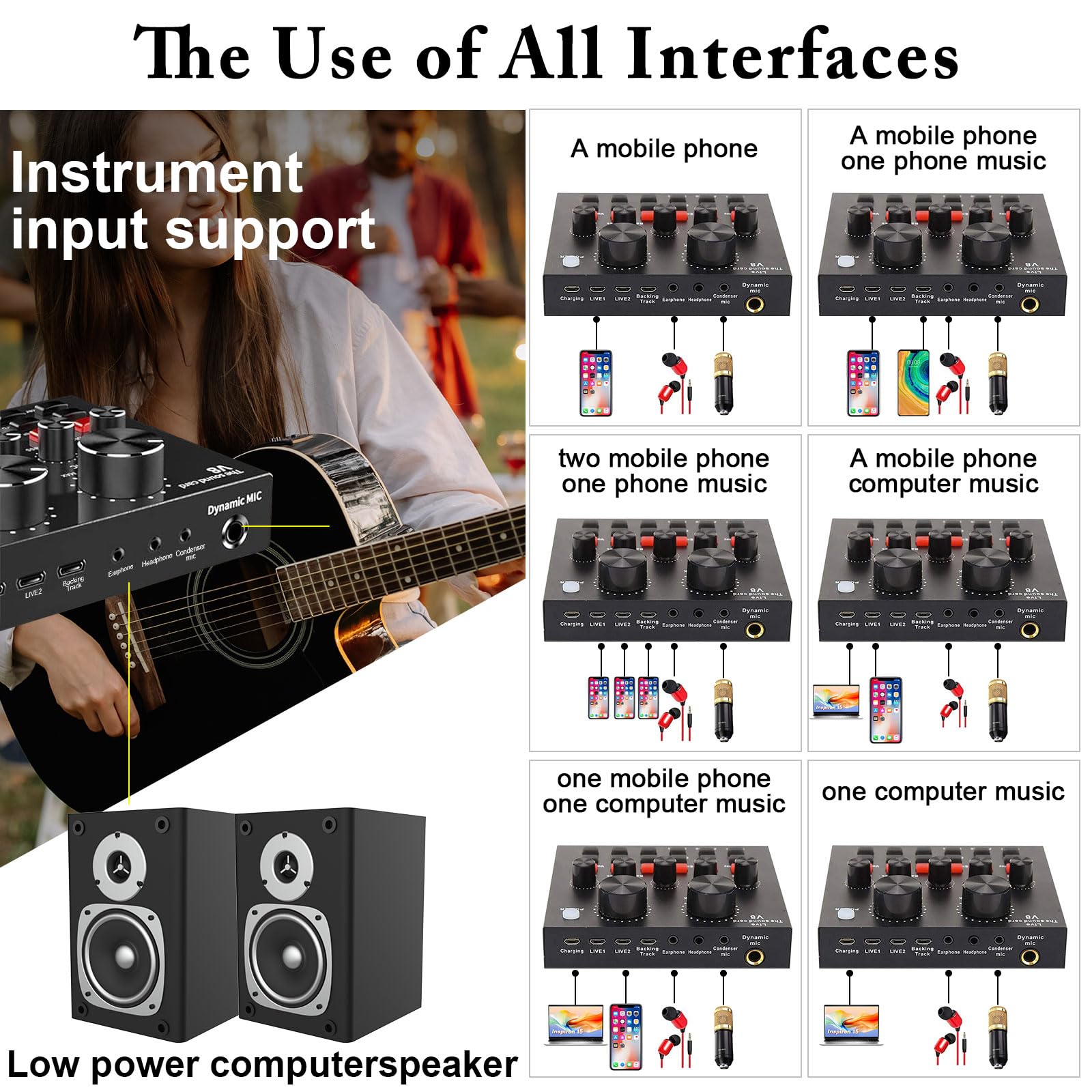 ALPOWL Podcast Equipment Bundle, Audio Interface with All in One Live Sound Card and BM-800 Condenser Microphone, Perfect for Recording, Broadcasting, Live Streaming, YouTube, TikTok (BM800-V8G)