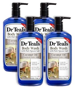 dr teal's coconut oil body wash, 4 pack, 24 fl oz each, nourish & protect, moisturizing, unisex