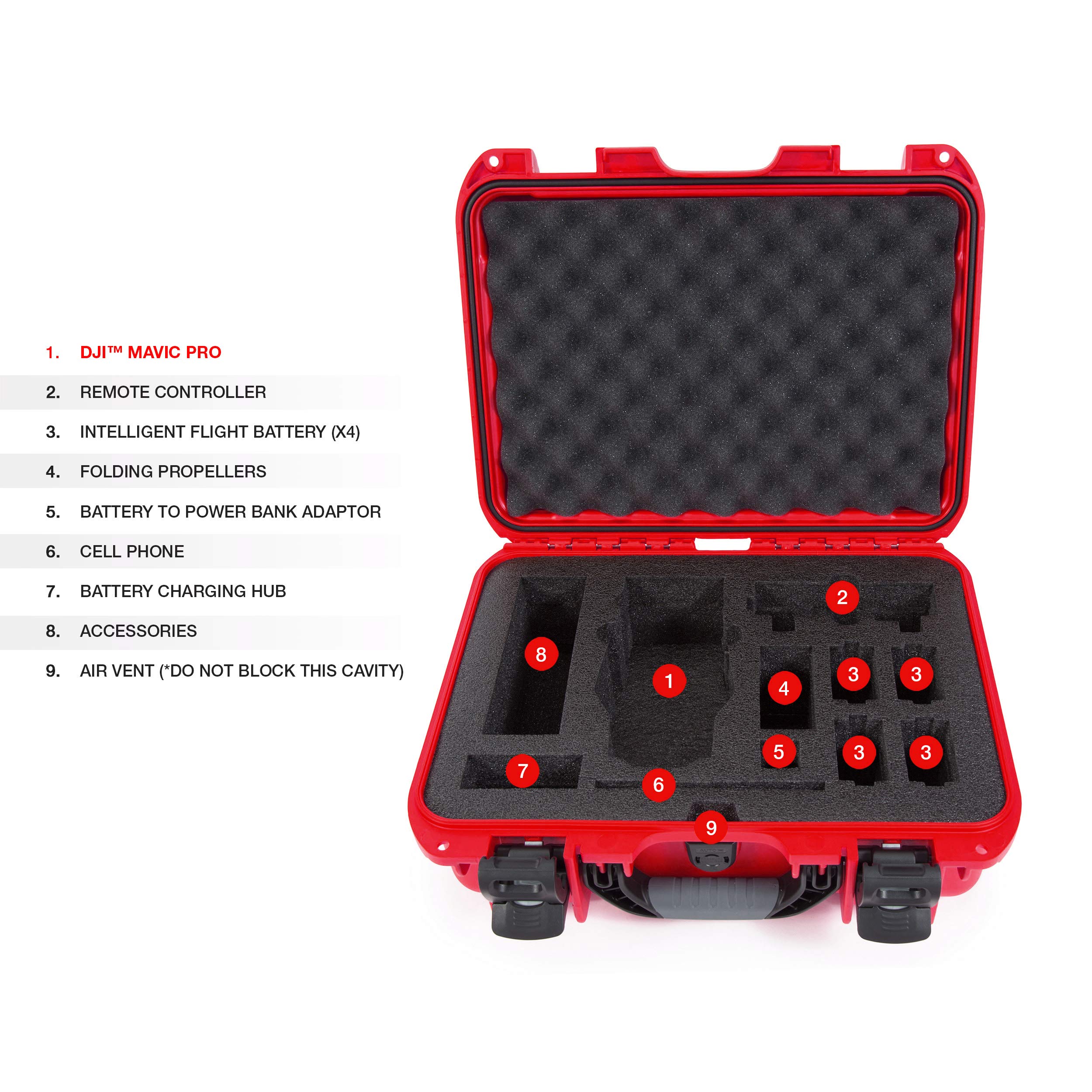 Nanuk 920 Waterproof Hard Drone Case with Foam Insert for DJI Mavic - Red (920-MAV9)