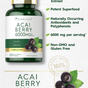 Carlyle Acai Berry Capsules 6000mg | 250 Count | Non-GMO & Gluten Free Acai Berry Extract