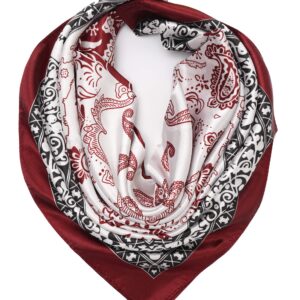 YOUR SMILE Silk Like Scarf Women's Fashion Pattern Large Square Satin Headscarf (Burgundy Bandanna)